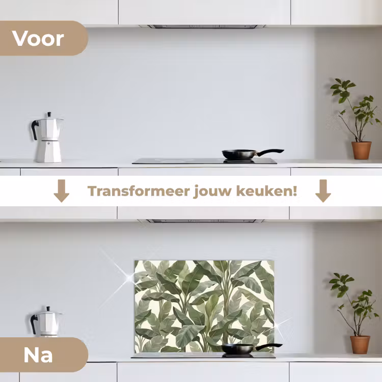 Planten - Bladeren - Tropisch - Groen keuken achterwand spatscherm klein -voor_na_NL