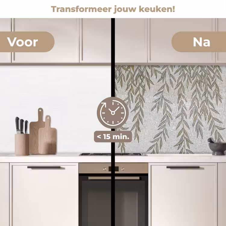Planten - Mozaïek - Patroon - Groen - Blauw keuken achterwand 2 middel -voor-na2_NL