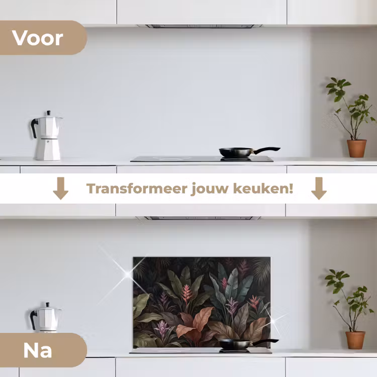 Planten - Tropisch - Jungle - Donker - Natuur keuken achterwand spatscherm klein -voor_na_NL