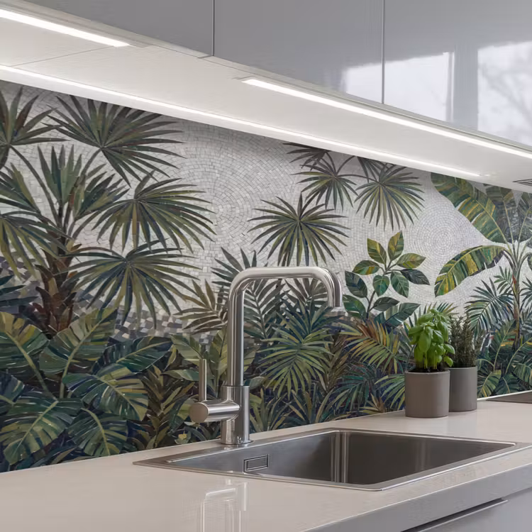 Planten - Tropisch - Mozaïek - Groen - Natuur keuken achterwand 2 middel -3d_schuin