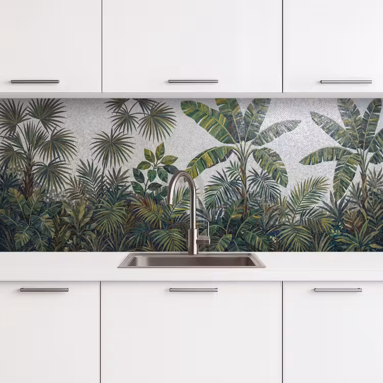 Planten - Tropisch - Mozaïek - Groen - Natuur keuken achterwand 2 middel -3d