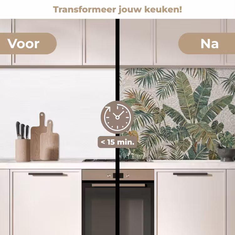 Planten - Tropisch - Mozaïek - Natuur - Groen keuken achterwand 2 middel -voor-na2_NL