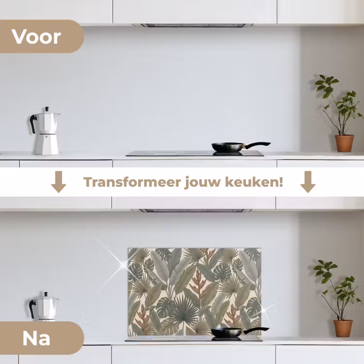 Planten - Tropisch - Natuur - Illustratie - Groen keuken achterwand spatscherm klein -voor_na_NL