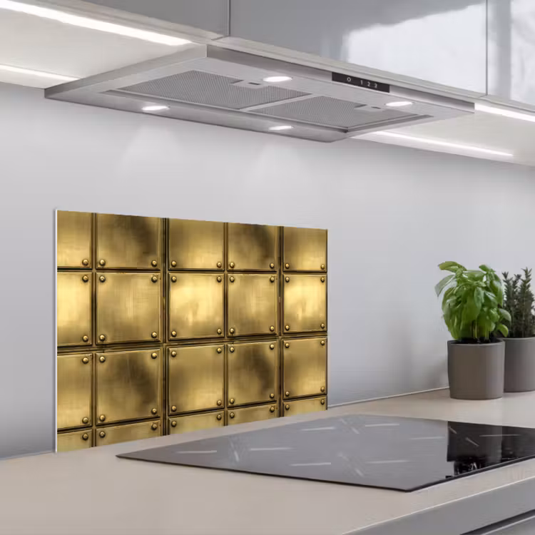 Platen - Industrieel - Stoer - Goud keuken achterwand spatscherm klein 900 -3d_schuin