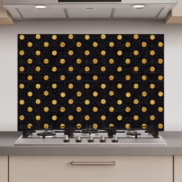 Polka Dot - Stippen - Goud - Zwart keuken achterwand spatscherm klein 900 -3d_website