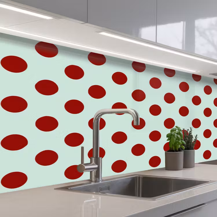 Polka - Dots - Rood keuken achterwand 2 middel 871 -3d_schuin
