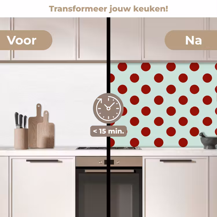 Polka - Dots - Rood keuken achterwand 2 middel 871 -voor-na2_NL