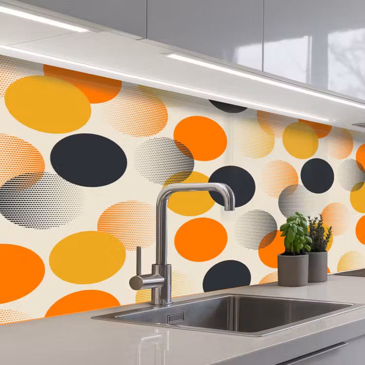 Polkadot - Design - Retro - Oranje keuken achterwand 2 middel 871 -3d_schuin