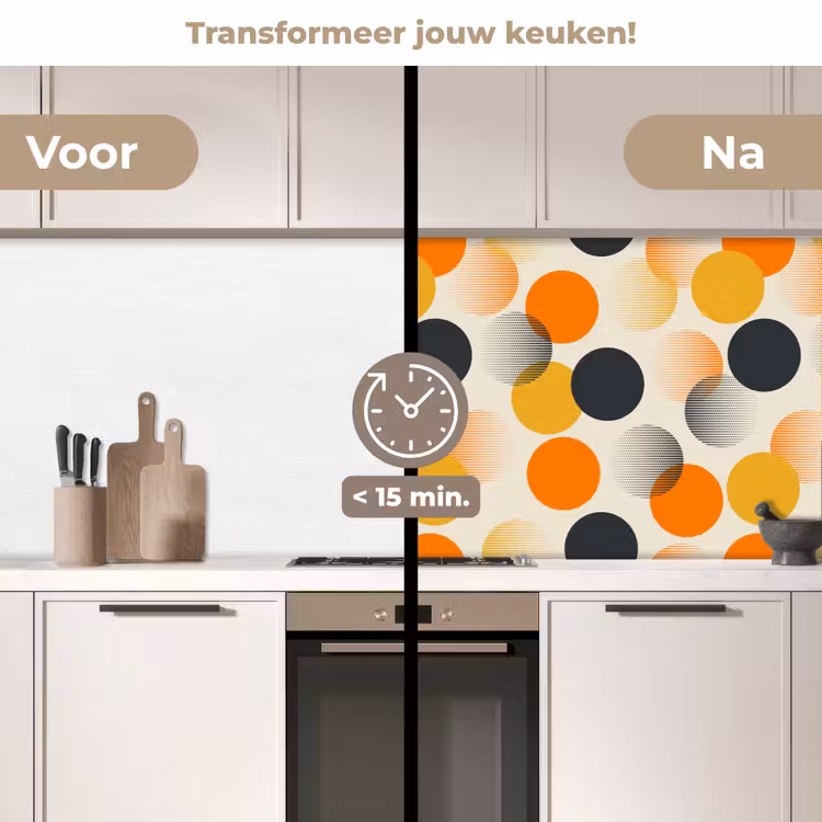 Polkadot - Design - Retro - Oranje keuken achterwand 2 middel 871 -voor-na2_NL