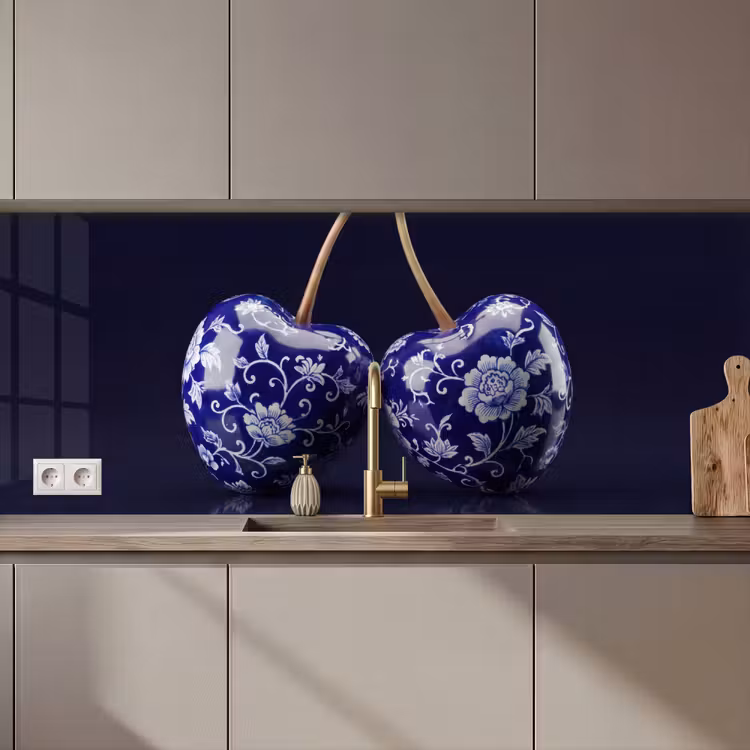 Porselein- Kersen - Delfts - Blauw keuken achterwand 2 middel zz_3dshopping