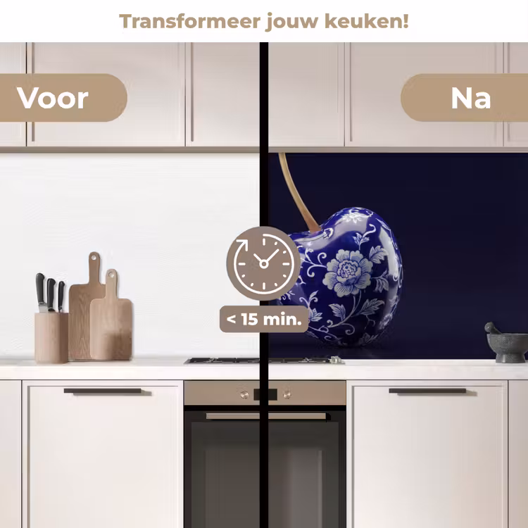 Porselein- Kersen - Delfts - Blauw keuken achterwand 2 middel -voor-na2_NL