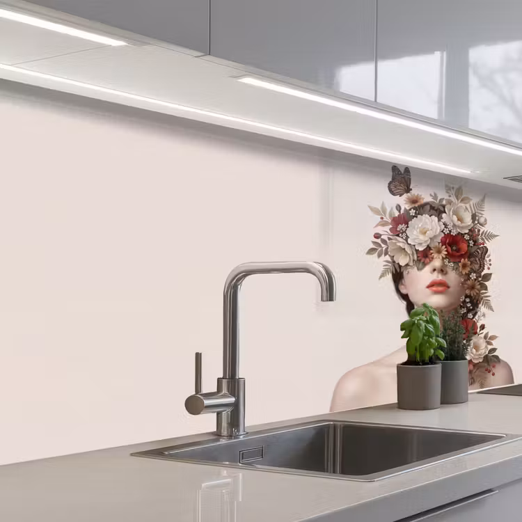 Portret - Bloemen - Cremé keuken achterwand 2 middel -3d_schuin