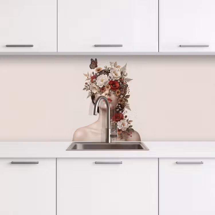 Portret - Bloemen - Cremé keuken achterwand 2 middel -3d