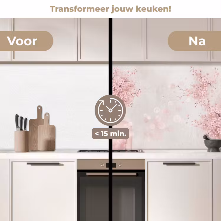 Portret - Kersenbloesem - Roze keuken achterwand 2 middel -voor-na2_NL