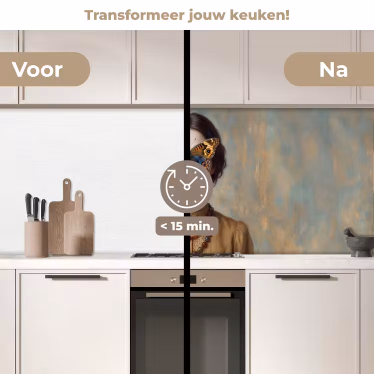 Portret - Vlinder - Kleurrijk keuken achterwand 2 middel -voor-na2_NL