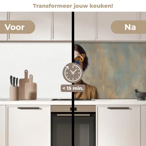Portret - Vlinder - Kleurrijk keuken achterwand 2 middel -voor-na2_NL