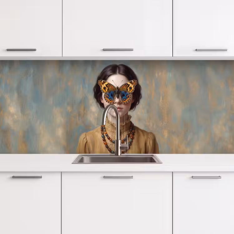 Portret - Vlinder - Kleurrijk keuken achterwand 2 middel -3d