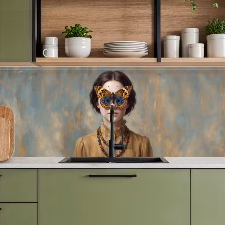 Portret - Vlinder - Kleurrijk keuken achterwand 2 middel -sfeer3