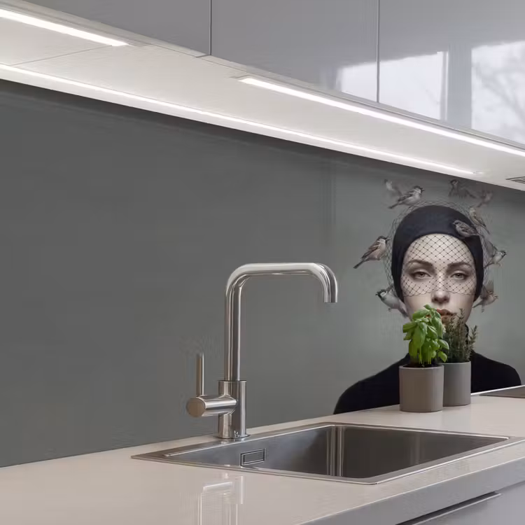 Portret - Vogels - Zwart keuken achterwand 2 middel -3d_schuin