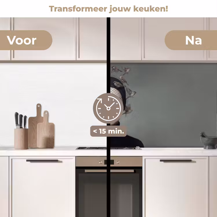 Portret - Vogels - Zwart keuken achterwand 2 middel -voor-na2_NL