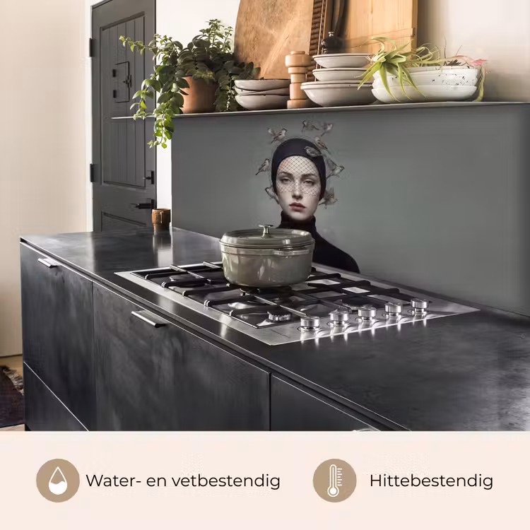 Portret - Vogels - Zwart keuken achterwand 2 middel -usp_NL