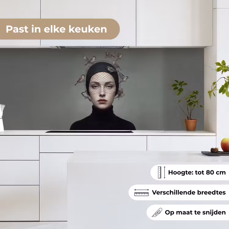 Portret - Vogels - Zwart keuken achterwand 2 middel -sfeer4_NL