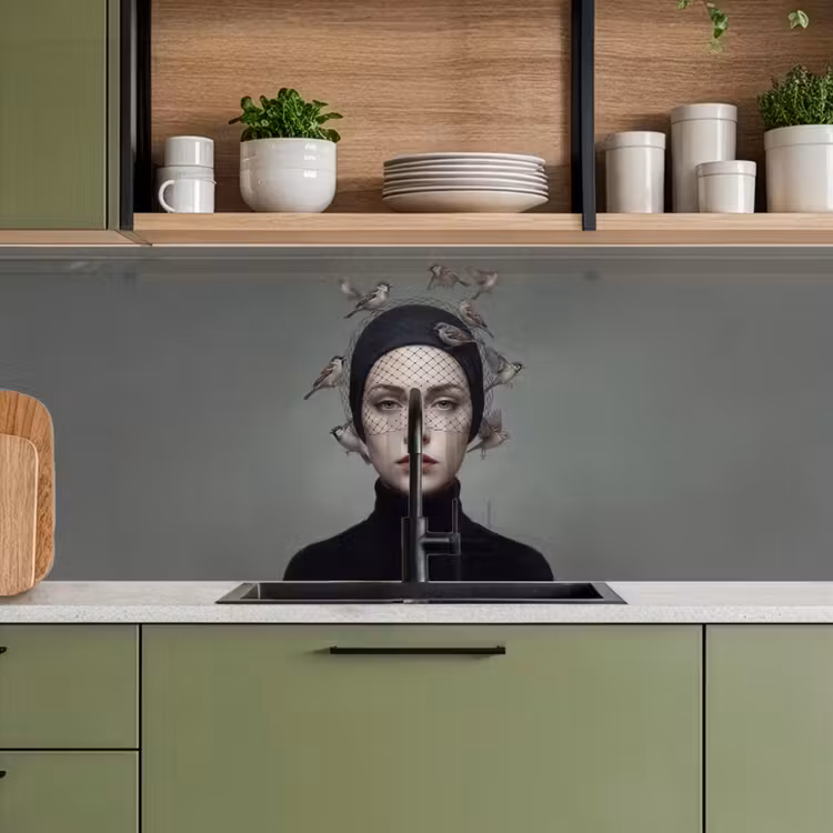 Portret - Vogels - Zwart keuken achterwand 2 middel -sfeer3