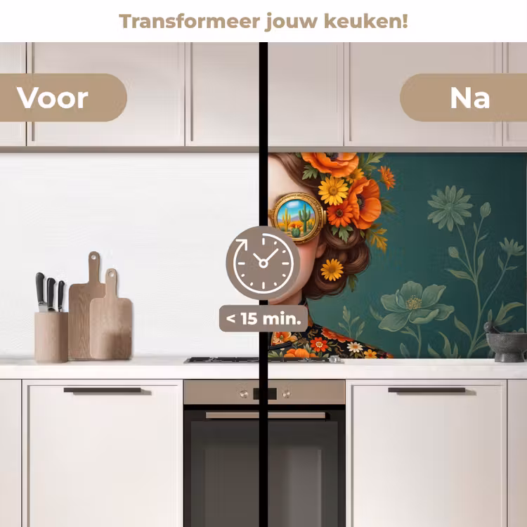 Portret - Vrouw - Kleurrijk - Expressief keuken achterwand 2 middel -voor-na2_NL