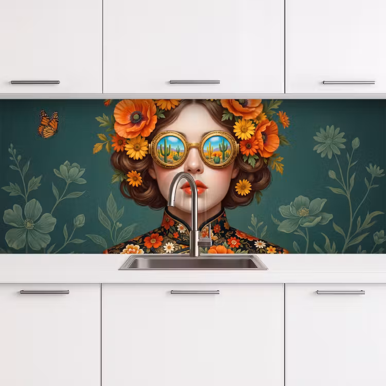 Portret - Vrouw - Kleurrijk - Expressief keuken achterwand 2 middel -3d