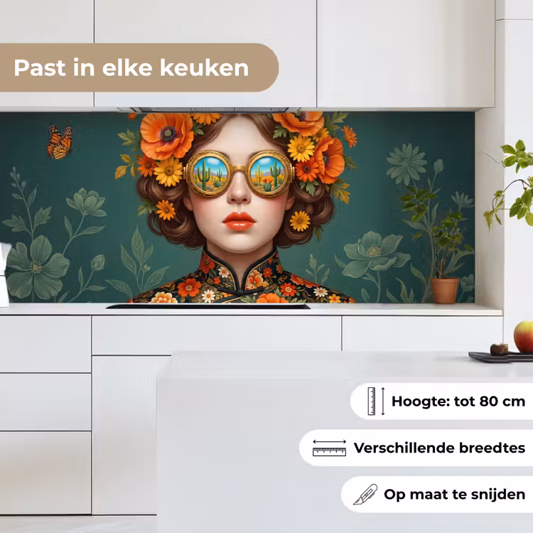 Portret - Vrouw - Kleurrijk - Expressief keuken achterwand 2 middel -sfeer4_NL