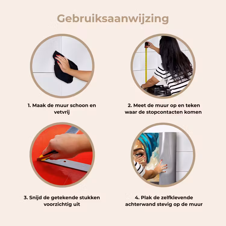 Portret - Vrouw - Schilderij - Blauw - Goud - Expressief keuken achterwand 2 middel -gebruiksaanwijzing_NL