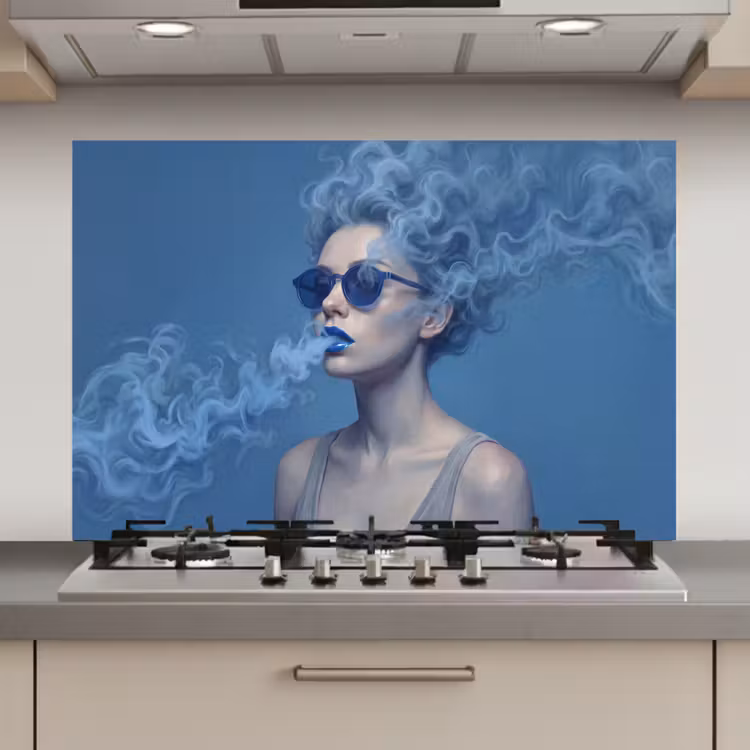 Portret - Zonnebril - Rook - Abstract - Blauw keuken achterwand spatscherm klein -3d_website