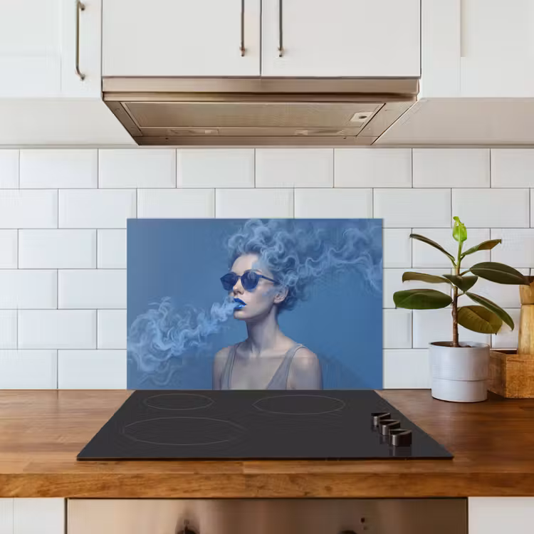 Portret - Zonnebril - Rook - Abstract - Blauw keuken achterwand spatscherm klein -sfeer2