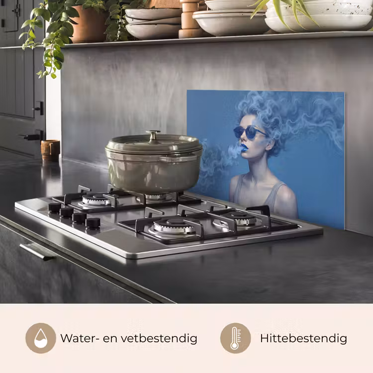 Portret - Zonnebril - Rook - Abstract - Blauw keuken achterwand spatscherm klein -usp_NL