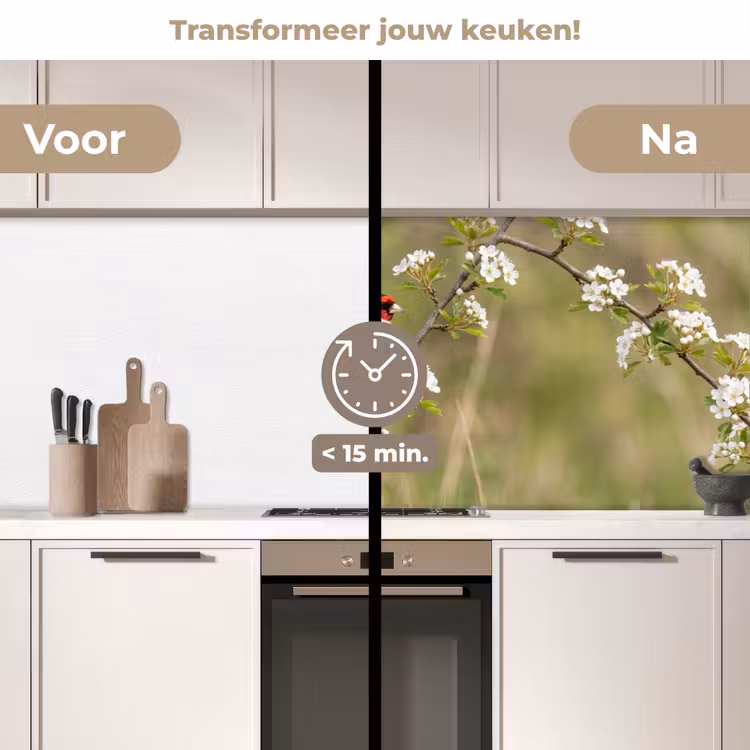 Putter - Bloesem - Lente - Natuur - Kleurrijk keuken achterwand 2 middel -voor-na2_NL