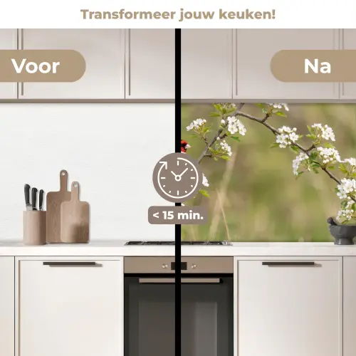 Putter - Bloesem - Lente - Natuur - Kleurrijk keuken achterwand 2 middel -voor-na2_NL