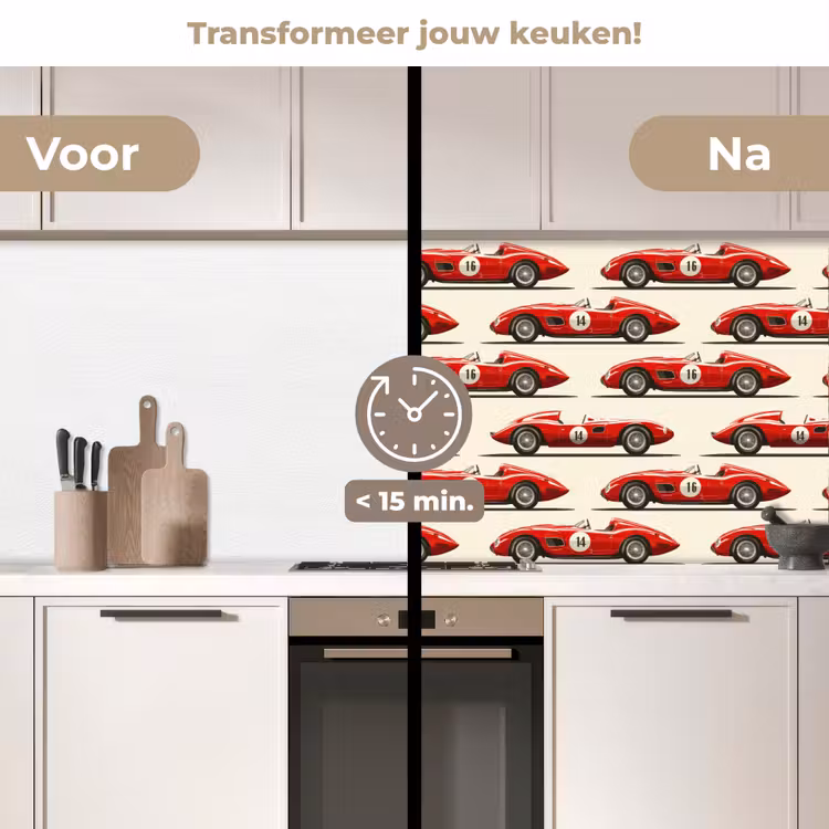 Raceauto - Retro - Rood keuken achterwand 2 middel 871 -voor-na2_NL
