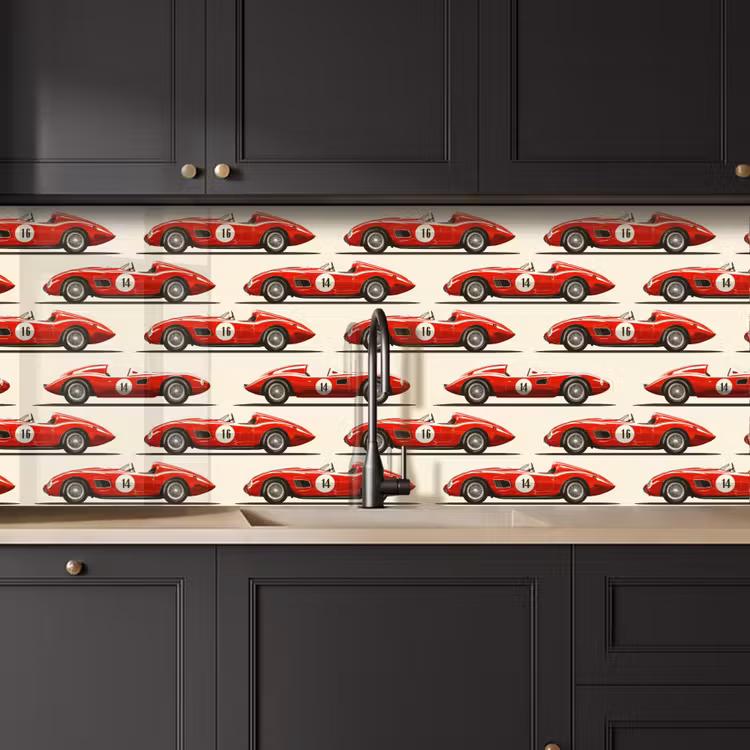 Raceauto - Retro - Rood keuken achterwand 2 middel 871 -sfeer1
