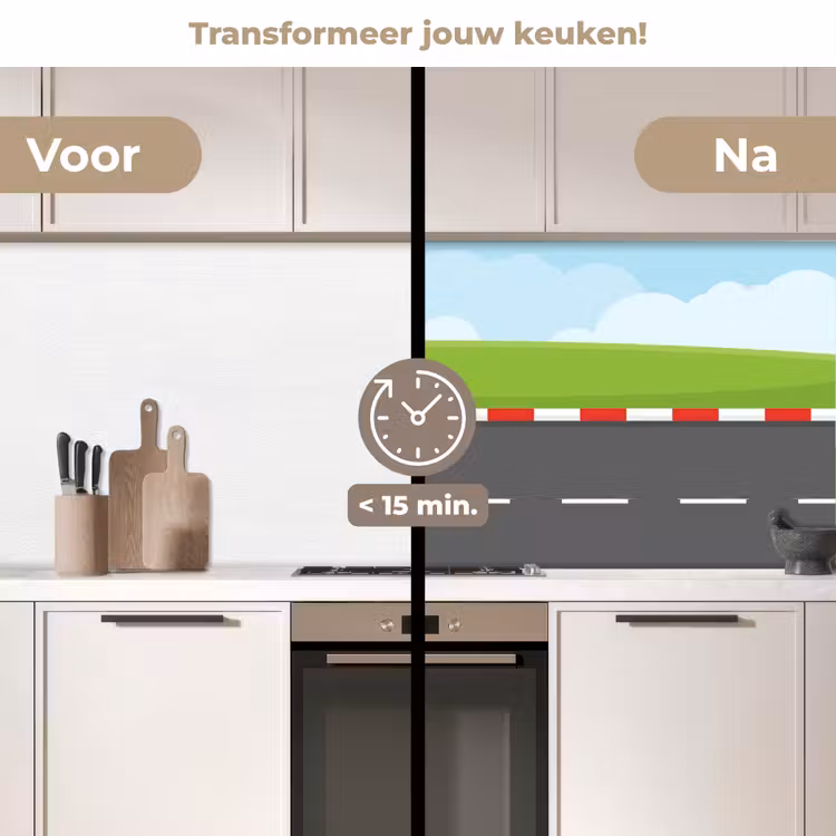 Racebaan - Illustratie - Sport - Kleurrijk keuken achterwand 2 middel -voor-na2_NL