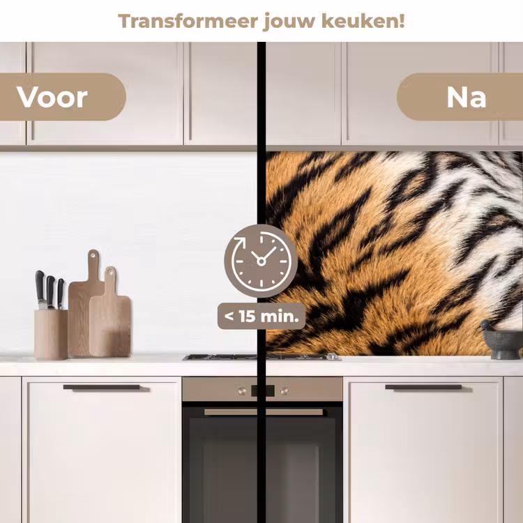 Realistisch - Tijgervacht - Zwart keuken achterwand 2 middel -voor-na2_NL