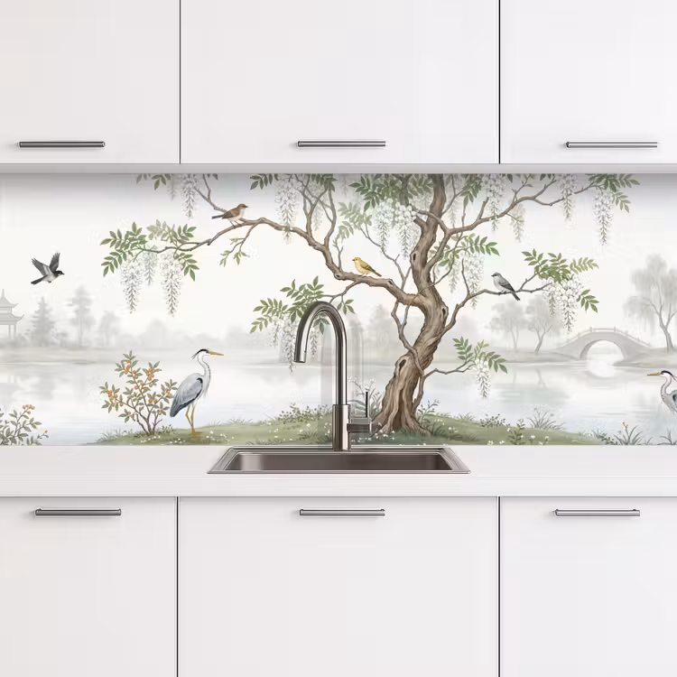 Reiger - Landschap - Groen keuken achterwand 2 middel -3d