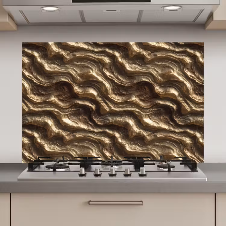 Reliëf - Golven - Abstract - Bronsgoud keuken achterwand spatscherm klein 900 -3d_website