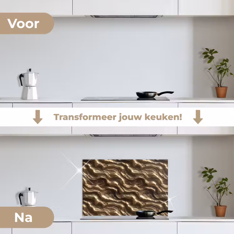 Reliëf - Golven - Abstract - Bronsgoud keuken achterwand spatscherm klein 900 -voor_na_NL