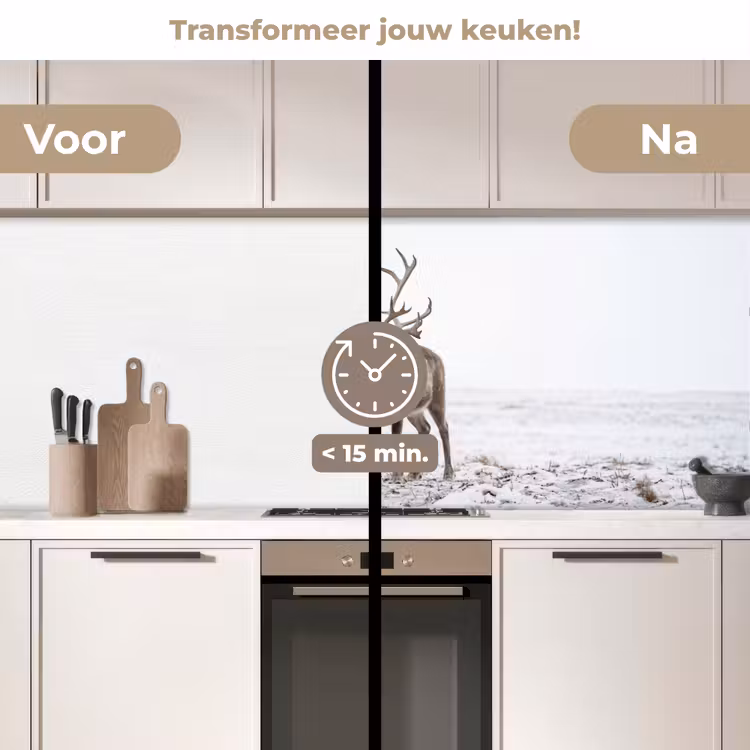 Rendier - Gewei - Sneeuw - Winter keuken achterwand 2 middel -voor-na2_NL