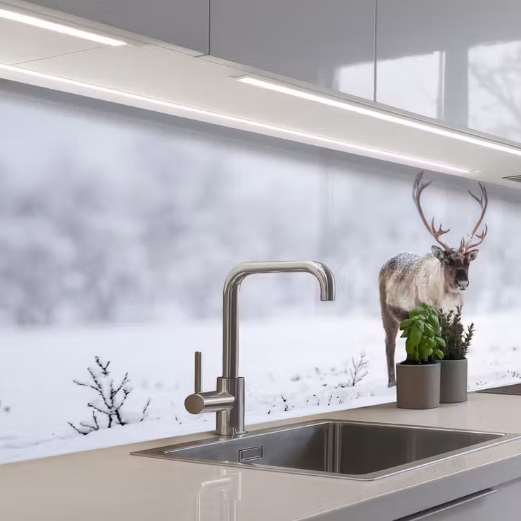 Rendier - Gewei - Toendra - Sneeuw - Wild keuken achterwand 2 middel -3d_schuin