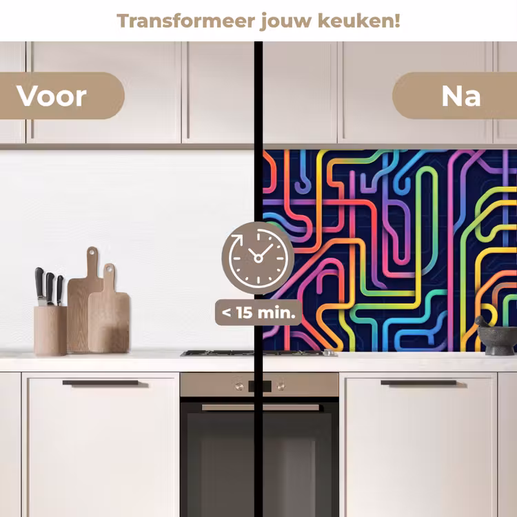 Retro - Abstract - Neon keuken achterwand 2 middel -voor-na2_NL