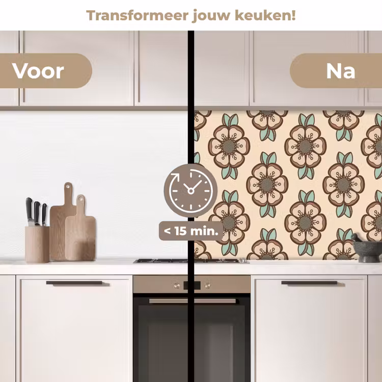 Retro - Bloemen - Design keuken achterwand 2 middel 871 -voor-na2_NL