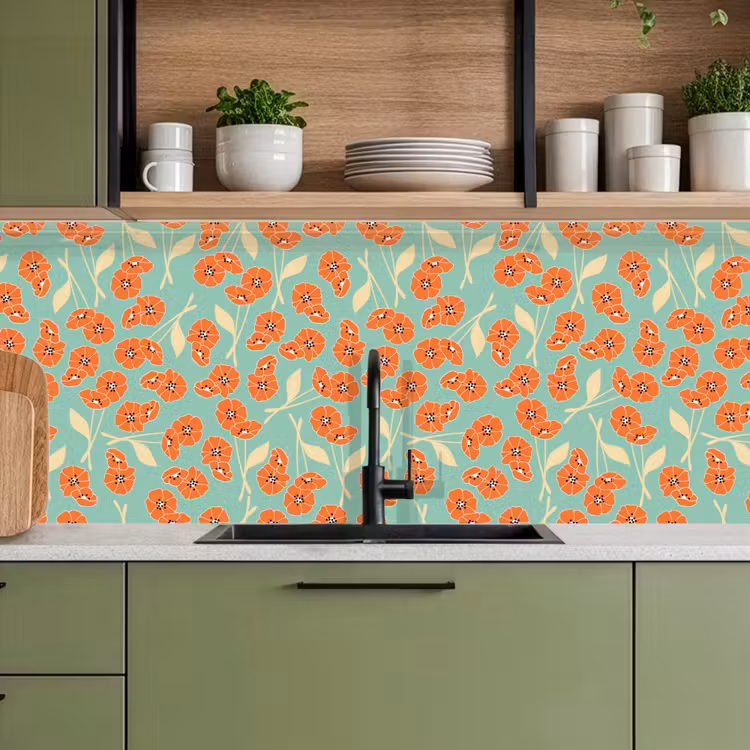 Retro - Bloemen - Design - Oranje keuken achterwand 2 middel 871 -sfeer3