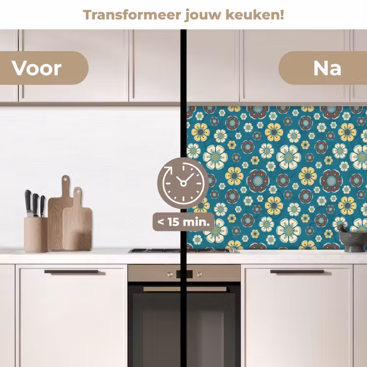 Retro - Bloemen - Patronen - Blauw keuken achterwand 2 middel 871 -voor-na2_NL