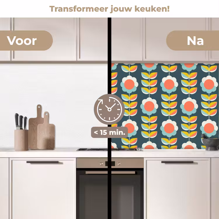Retro - Bloemen - Scandinavisch keuken achterwand 2 middel 871 -voor-na2_NL